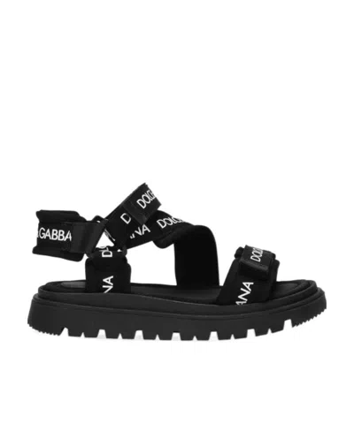 Dolce & Gabbana Kids' Branded Grosgrain Sandals In Black