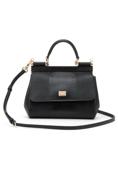 Dolce & Gabbana Branded Plate Medium Sicily Handbag In Black