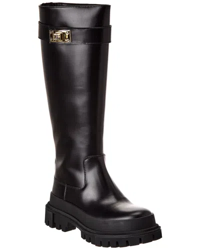 Dolce & Gabbana Branded Strap Leather Knee-high Boot In Black