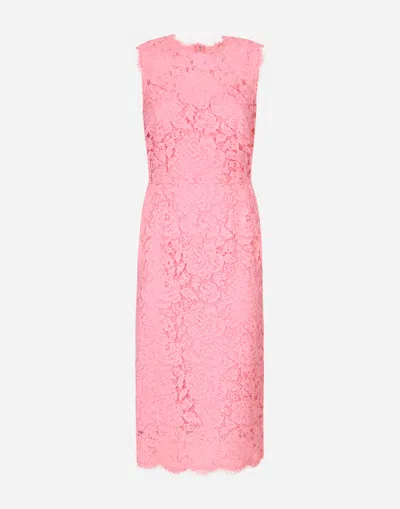 DOLCE & GABBANA BRANDED STRETCH LACE CALF-LENGTH DRESS