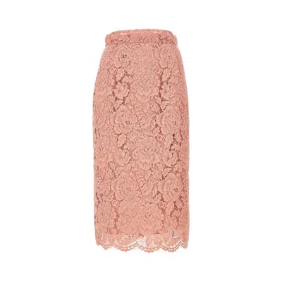 DOLCE & GABBANA BRANDED STRETCH LACE MIDI SKIRT