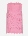 Dolce & Gabbana Pink Sleeveless Top In Branded Stretch Lace In Pink