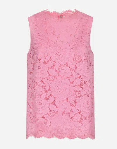 DOLCE & GABBANA BRANDED STRETCH LACE TOP