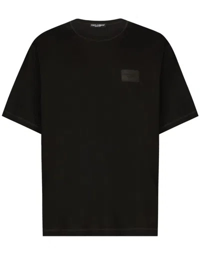 Dolce & Gabbana Cotton T-shirt With Branded Tag In Black