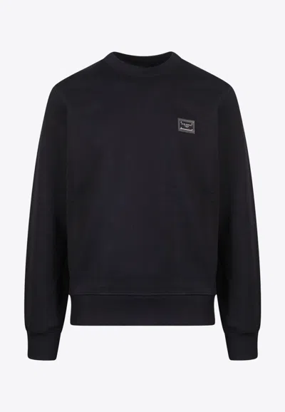 Dolce & Gabbana Branded Tag Crew-neck Sweatshirt In Black