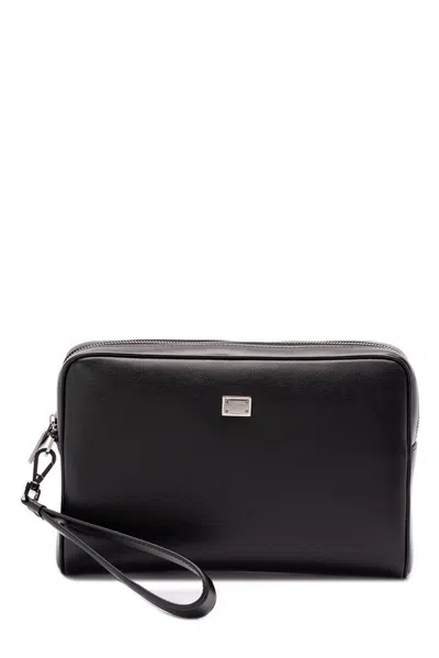 Dolce & Gabbana Branded Tag Zipped Pouch In Black