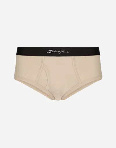 Dolce & Gabbana Brando Briefs In Two-way Stretch Cotton In ベージュ