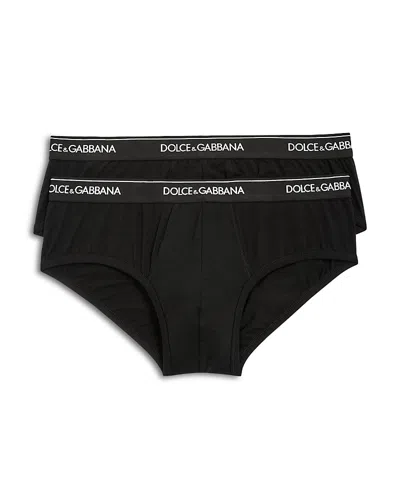 Dolce & Gabbana Mans Set Of Two Black Cotton Briefs With Logo In Nero