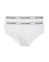 Dolce & Gabbana Pack Of 2 White Cotton Briefs With Black Logo In Optic White
