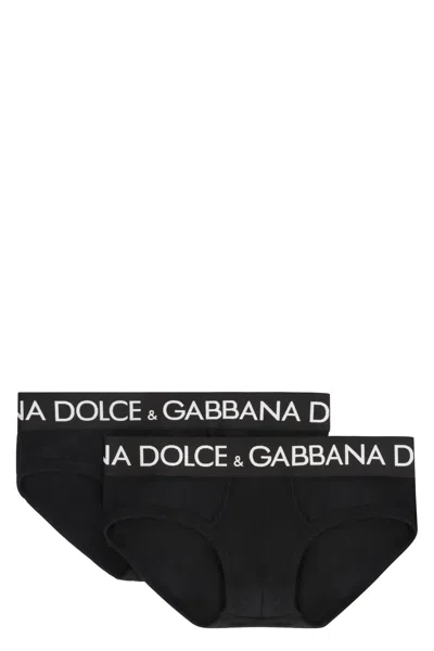 Dolce & Gabbana Brando Set Of Two Cotton Briefs With Logoed Elastic Band In Black
