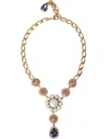 Dolce & Gabbana Gold Brass Crystal Purple Pink Pearl Pendants Necklace In Red