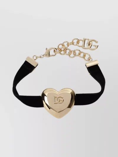Dolce & Gabbana Brass Heart Pendant Bracelet In Black