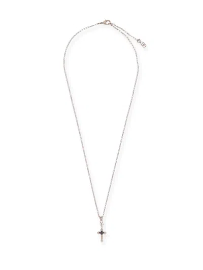 Dolce & Gabbana Men Brass Necklace With Iconic Crucifix In Silver