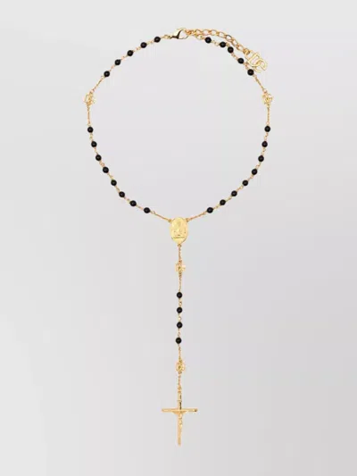 Dolce & Gabbana Brass Stone Beaded Cross Pendant Necklace In Gold