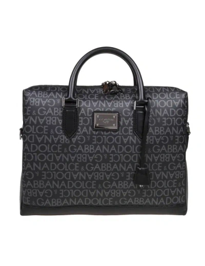 Dolce & Gabbana Coated Jacquard Briefcase In Black