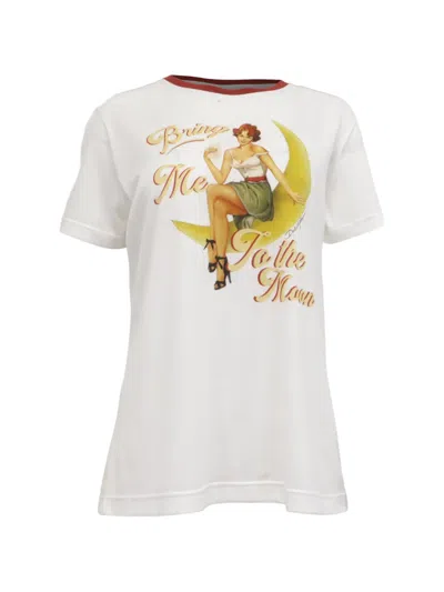 Pre-owned Dolce & Gabbana Bring Me To The Moon Graphic T-shirt In White