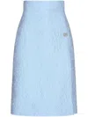 Dolce & Gabbana Floral Quilted Jacquard Midi Skirt With Dg Logo In Blue