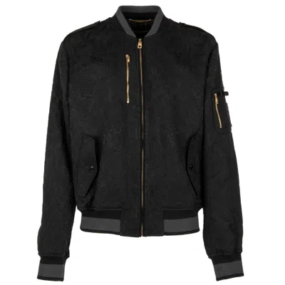 Pre-owned Dolce & Gabbana Brocade Bomber Jacket With Zip Pockets Black Gray 11241