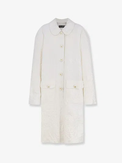 Dolce & Gabbana Brocade Coat With Dg Buttons In White
