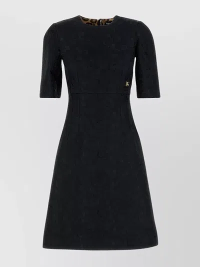 Dolce & Gabbana Brocade Dress With Fitted Waist And Textured Fabric In Black