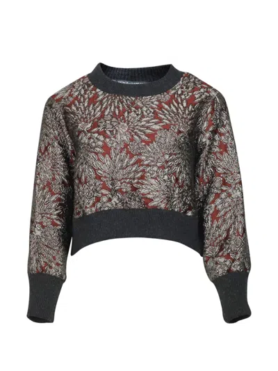 Pre-owned Dolce & Gabbana Brocade Floral Sweatshirt In Red