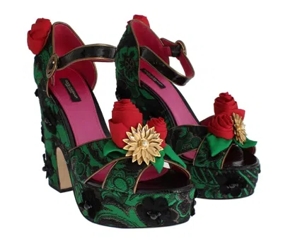 Dolce & Gabbana Brocade Floral-embellished Platform Heel In Green