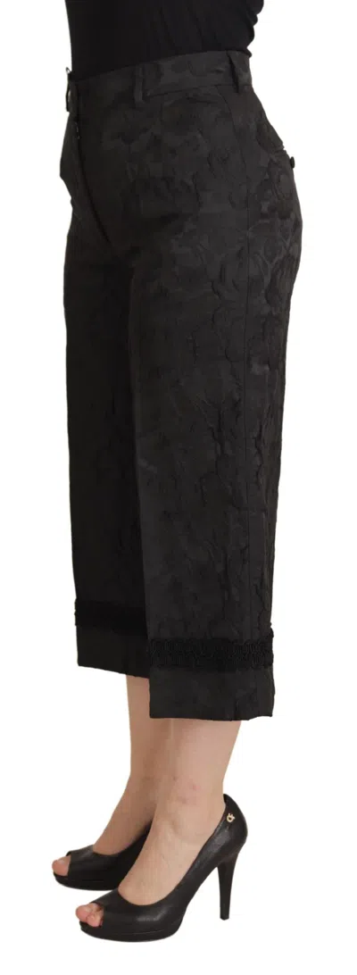Dolce & Gabbana Brocade High-waist Cropped Trousers In Black
