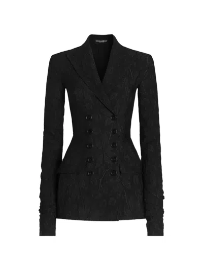 Dolce & Gabbana Floral Brocade Double-breasted Blazer In Black