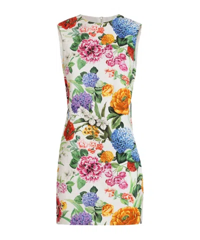 Dolce & Gabbana Floral Print Jacquard Cotton Short Dress In Multicolor