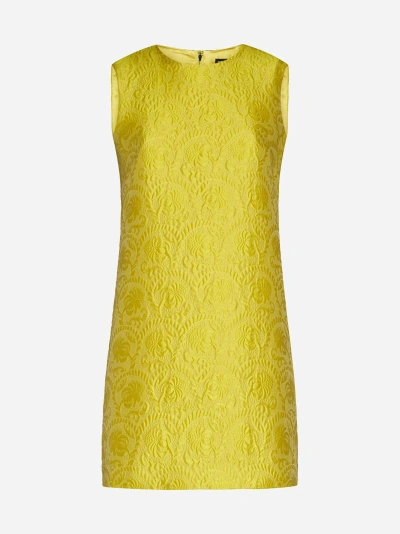 Dolce & Gabbana Brocade Mini Dress In Yellow