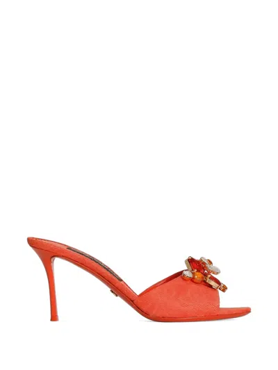 Dolce & Gabbana Brocade Mules With Embroidery In Orange