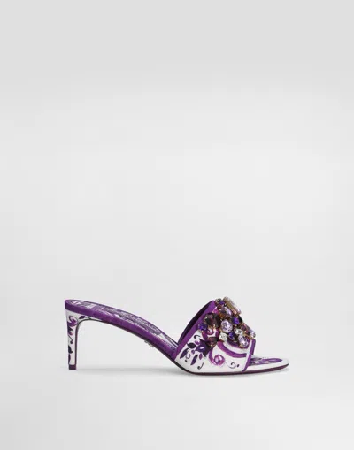 Dolce & Gabbana Brocade Mules With Jewel Embroidery In Purple