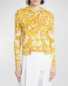 DOLCE & GABBANA BROCADE PRINT KNIT BUTTON-FRONT SWEATER