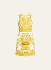 Dolce & Gabbana Majolica Cotton-blend Brocade Minidress In Yellow Prt