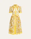 Dolce & Gabbana Maiolica Belted Pleated Printed Cotton-poplin Midi Dress In Yellow Prt