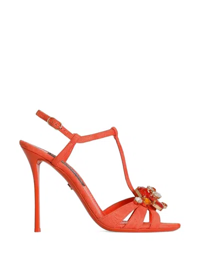 Dolce & Gabbana Brocade Sandals With Embroidery In Orange
