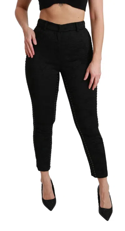 Dolce & Gabbana Brocade Skinny High-waist Trousers In Black