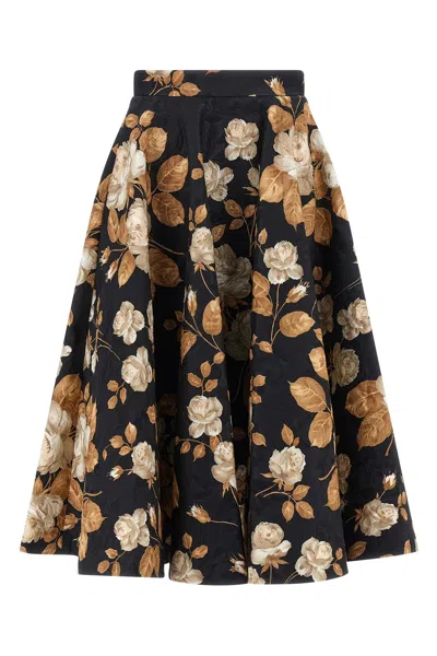 Dolce & Gabbana Floral Brocade High-waisted Full Skirt In Brown