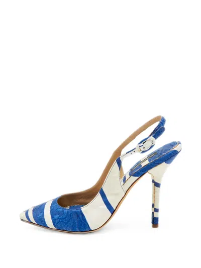 Pre-owned Dolce & Gabbana Brocade-fabric Pointed-toe Slingback Pumps In Blue