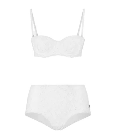 DOLCE & GABBANA DOLCE  GABBANA BRODERIE ANGLAISE BALCONETTE BIKINI SET