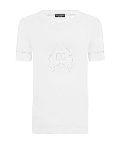 Dolce & Gabbana Broderie-anglaise Cotton T-shirt In White