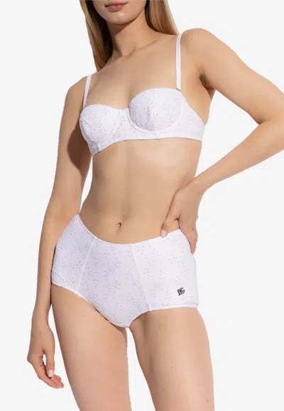Dolce & Gabbana Broderie Anglaise High-rise Bikini In White