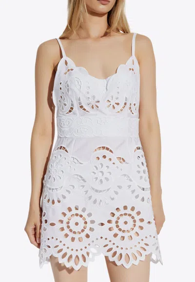 Dolce & Gabbana Broderie Anglaise Poplin Mini Dress In White
