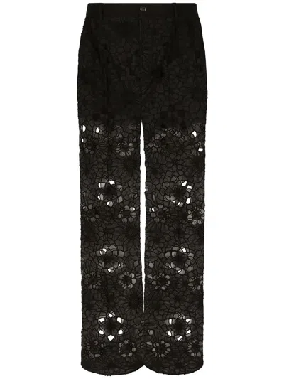 Dolce & Gabbana Lace Sheer Straight Trousers In Black