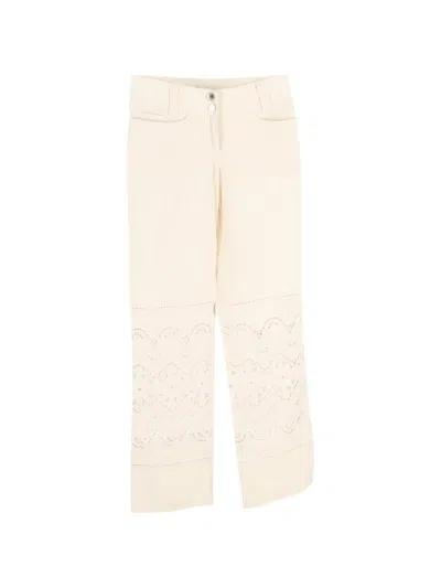 Pre-owned Dolce & Gabbana Broderie-anglaise Trousers In Neutral