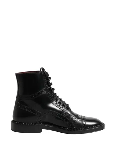 DOLCE & GABBANA BROGUE-DETAIL LACE-UP BOOTS