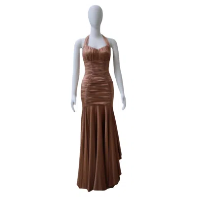 Pre-owned Dolce & Gabbana Bronze Champagne Ruched Halter Gown – 2000s Collection In Brown