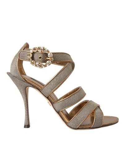 DOLCE & GABBANA BRONZE CRYSTAL STRAP HEELS SANDALS SHOES