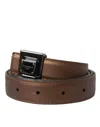 Dolce & Gabbana Bronze Leather Square Metal Buckle Belt In Bronze