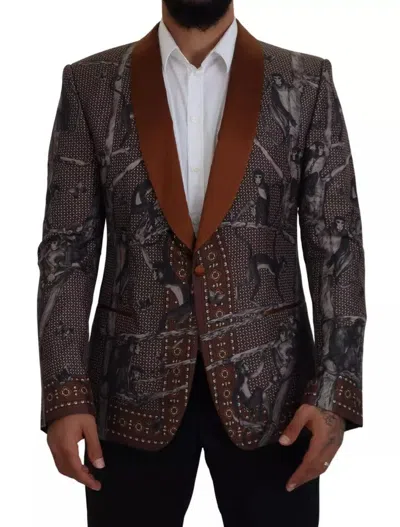 Dolce & Gabbana Monkey Print Silk Shawl Collar Jacket In Multi